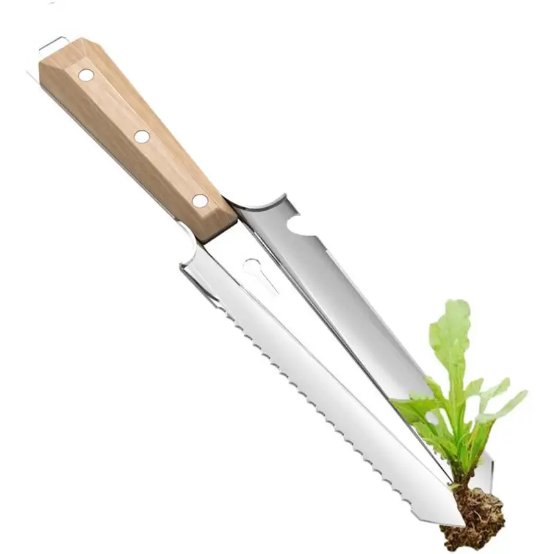 

Garden Shovel Stainless Steel Bottle Opener With Wood Handle Sharp Edges Labor Saving Multifunctional Gardening Gift For Elders