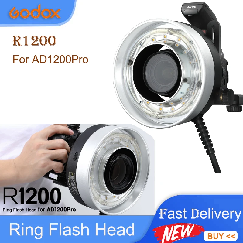 

R1200 1200Ws Кольцевая вспышка для AD1200Pro со складной черной основой и зонтиком
