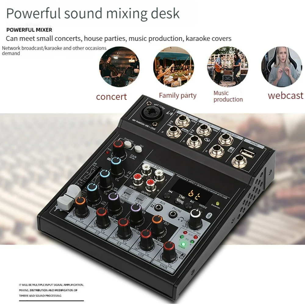 Звуковая карта TG502, аудиоприемник, Bluetooth, микшерная консоль, караоке, Dj, 4-канальная стереозвуковая плата 48 В, фантомное питание