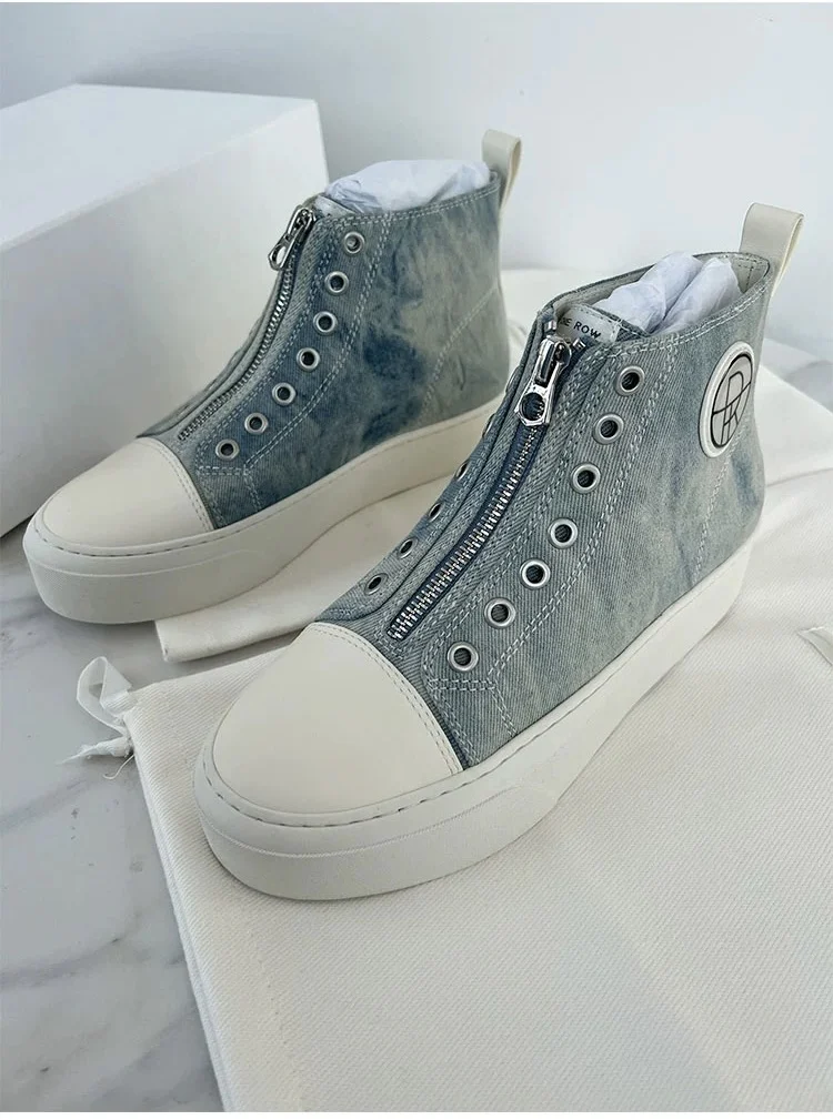 

Front Zipper Denim Fashion Relaxation Thick-soled Flat Base Canvas Shoes #71