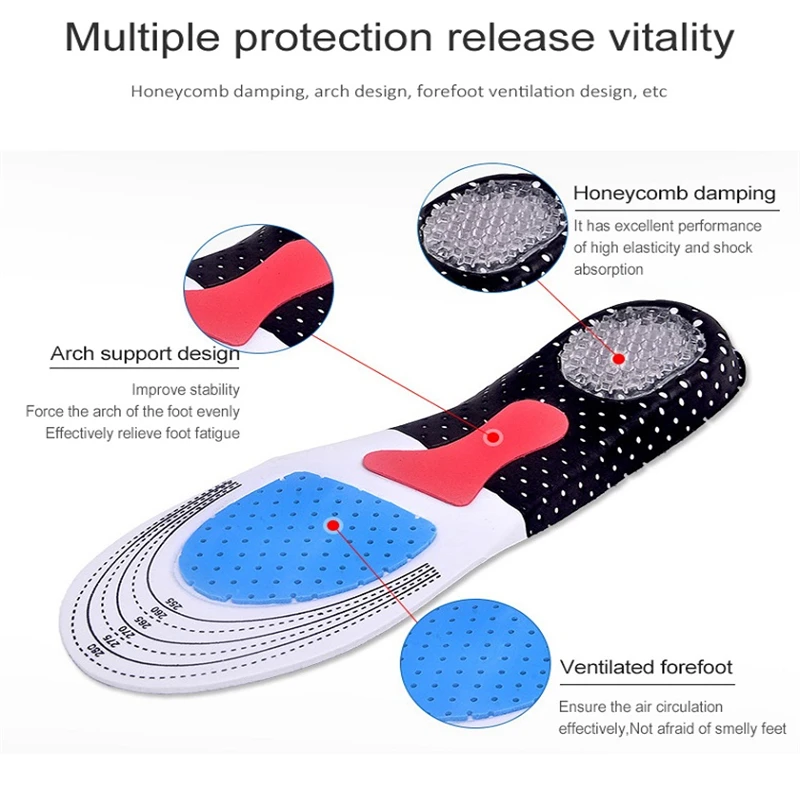 Orthopedic Silicone Sport Support Insert Shock-Absorbing Feet Care for Shoes Men Women Breathable Running Cushion Insoles