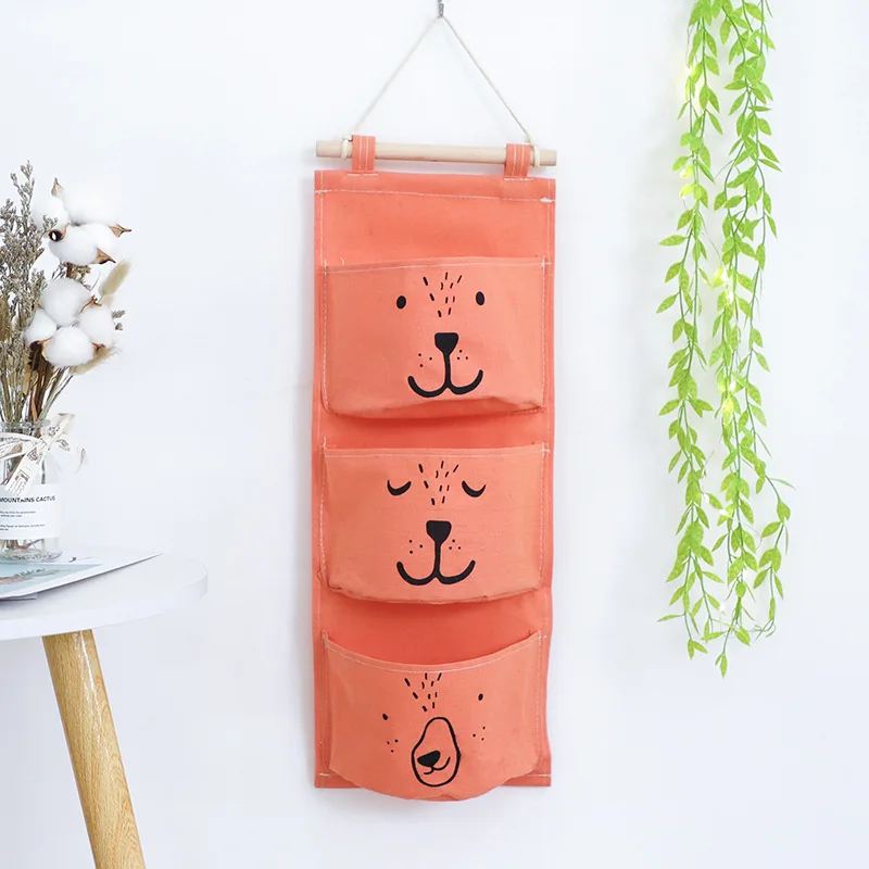 

3 Pockets Cute Wall Mounted Storage Bag Closet Organizer Clothes Hanging Storage Bag Children Room Pouch Home Decor#ww