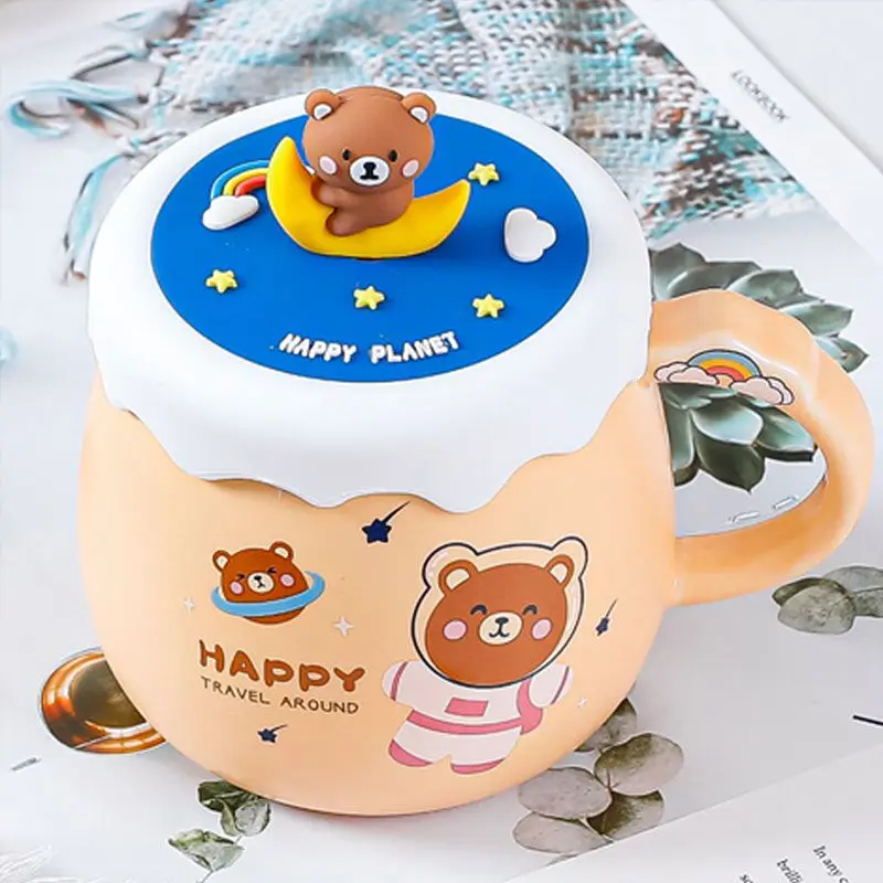 

Bear ceramic mug cute cartoon mug office women's mug with lid for breakfast tazas de cafe coffee mug with lid mugs tiki mug