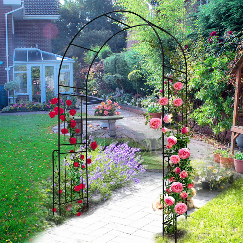 

Metal Garden Arch 7.8 FT Garden Arbor Trellis Climbing Plants Support Rose Arch Outdoor Arch Black