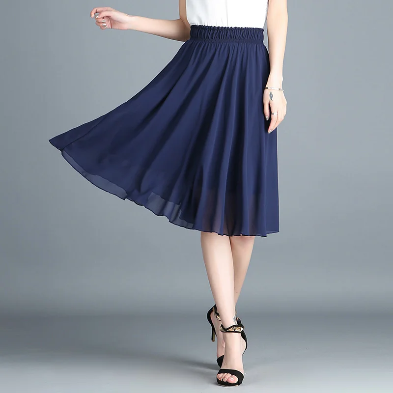 

Женская плиссированная юбка, шифоновое пончо-трапеция средней длины, черная модная одежда для женщин на лето