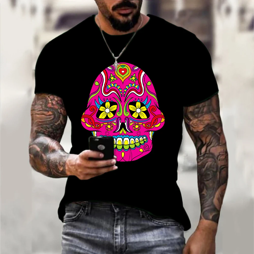 

Men T-shirt T-shirts for Teens Horror Short Sleeve Rock Style Men's Clothing Man Digital Print O-neck Tshirts Male Skull T-Shirt