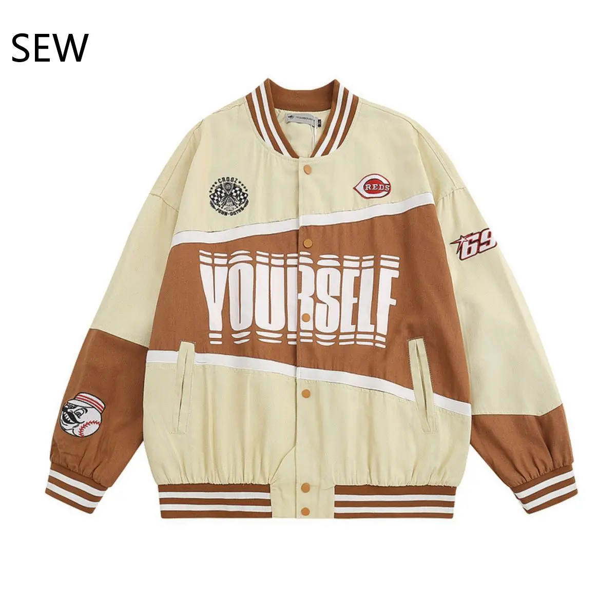 

Осенне-зимняя американская винтажная куртка с мультяшной вышивкой и надписью, мужская куртка