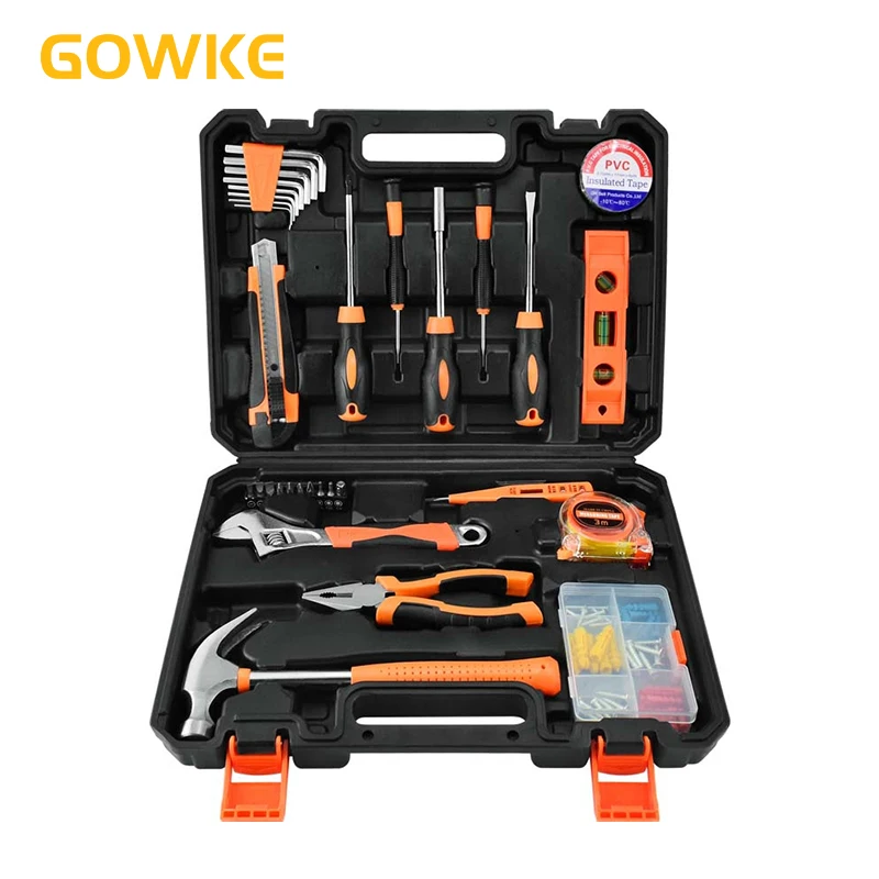 GOWKE 33PCS Household Tools Set Multimeter Hammer Wrench Pliers Test Pen Screwdriver Tape Measure Electric Tape Measure Tool Box