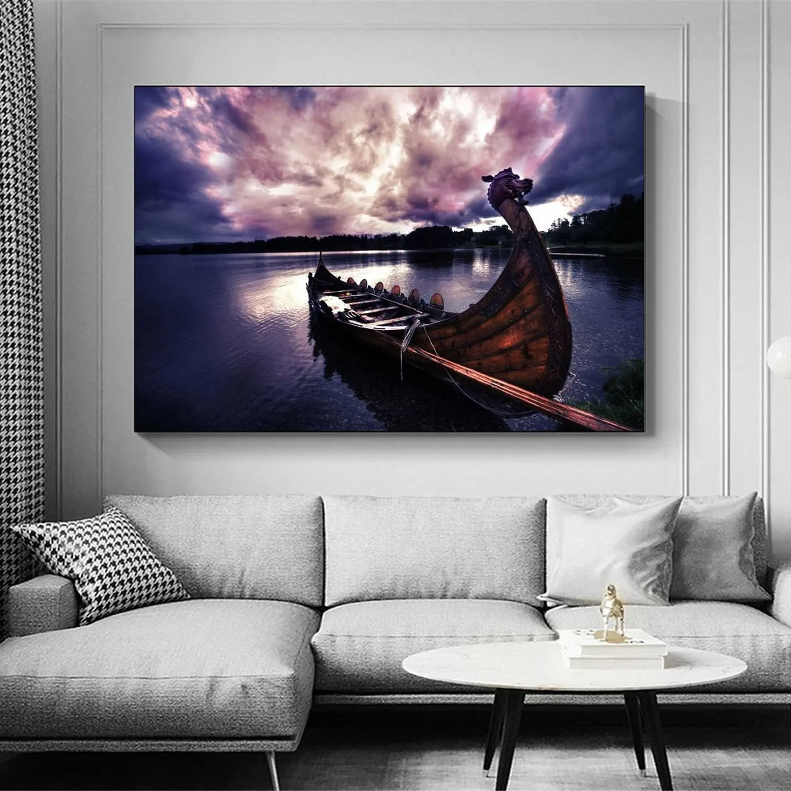 Викинги лодки Ozero Nebo Tuchi холст художественный плакат и Настенная картина печать