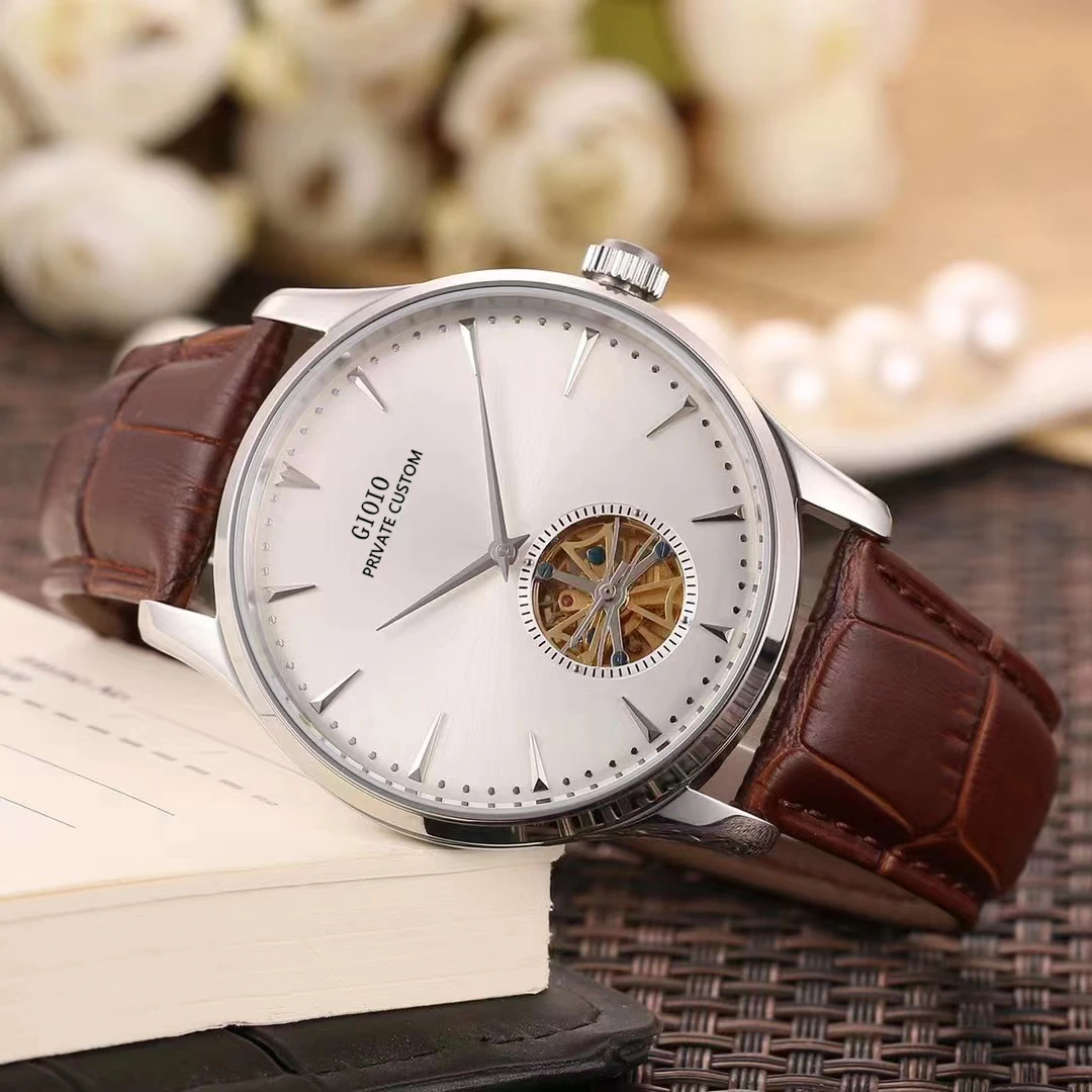 

42mm High Quality Mens Automatic Watch Mechanical Sapphire Black Blue Leather Luminous Rose Gold Tourbillion Simple