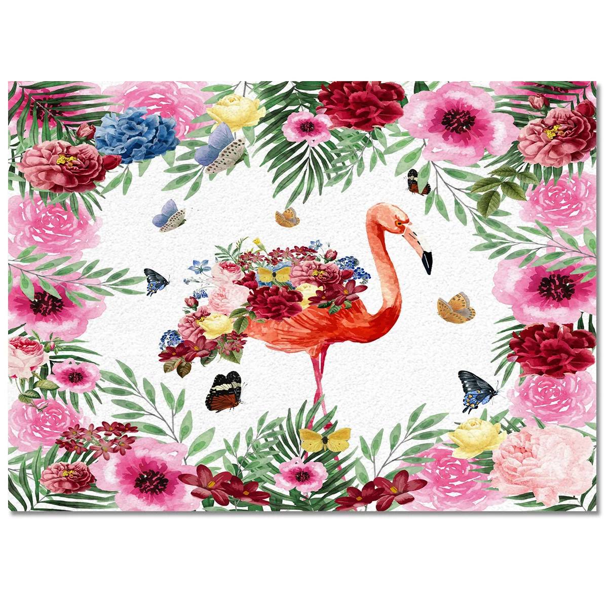 Тропический акварельный ковер с фламинго цветами бабочками декоративные