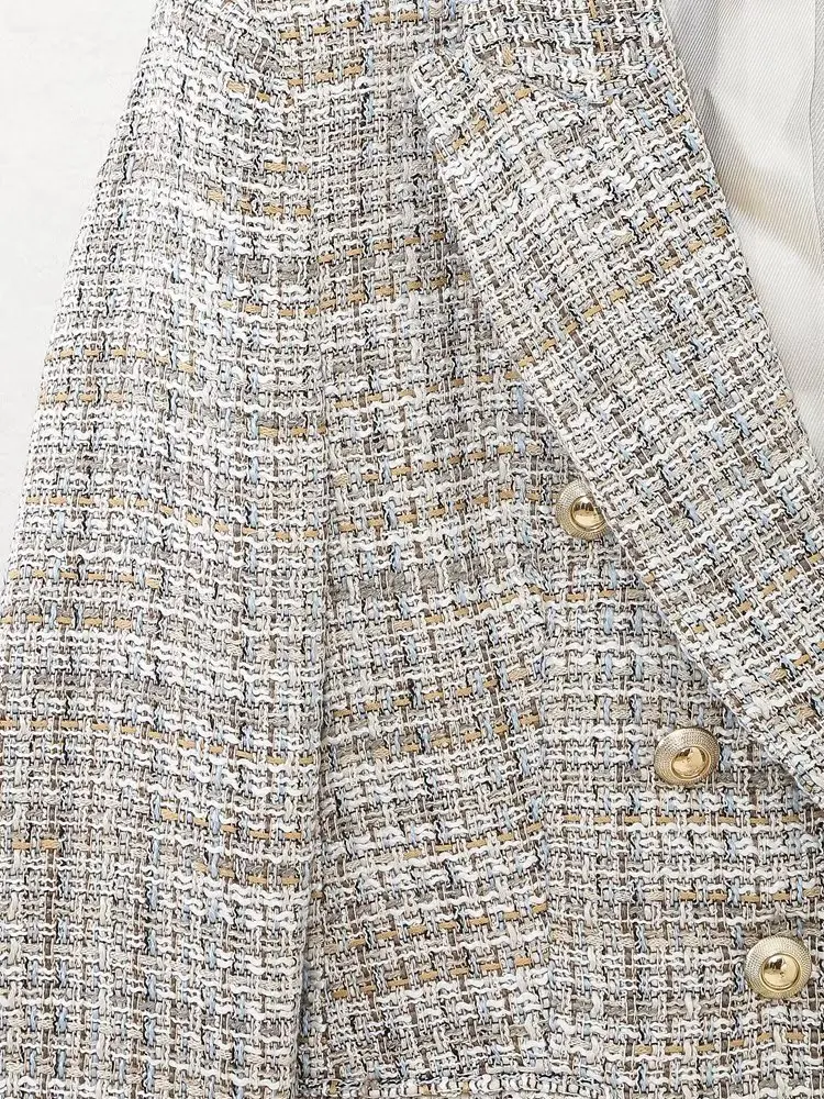 Jenny&Dave England Style Breased Fashion Blazers Casual Texture Tweed Double Jacket Women Tops
