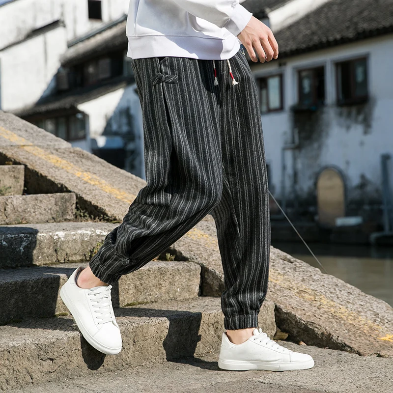 

Streetwear Men's Harem Pants Thickened Warm Trousers Harajuku Retro Men's Sweatpants Striped Oversized Men's Jogging Pants New