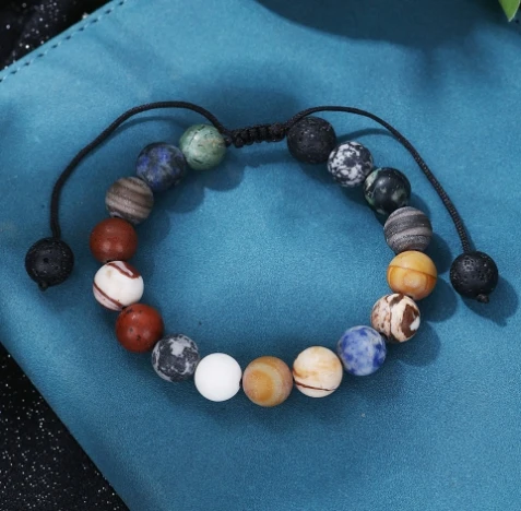 Мужской плетеный браслет из вулканического камня матового черного стекла