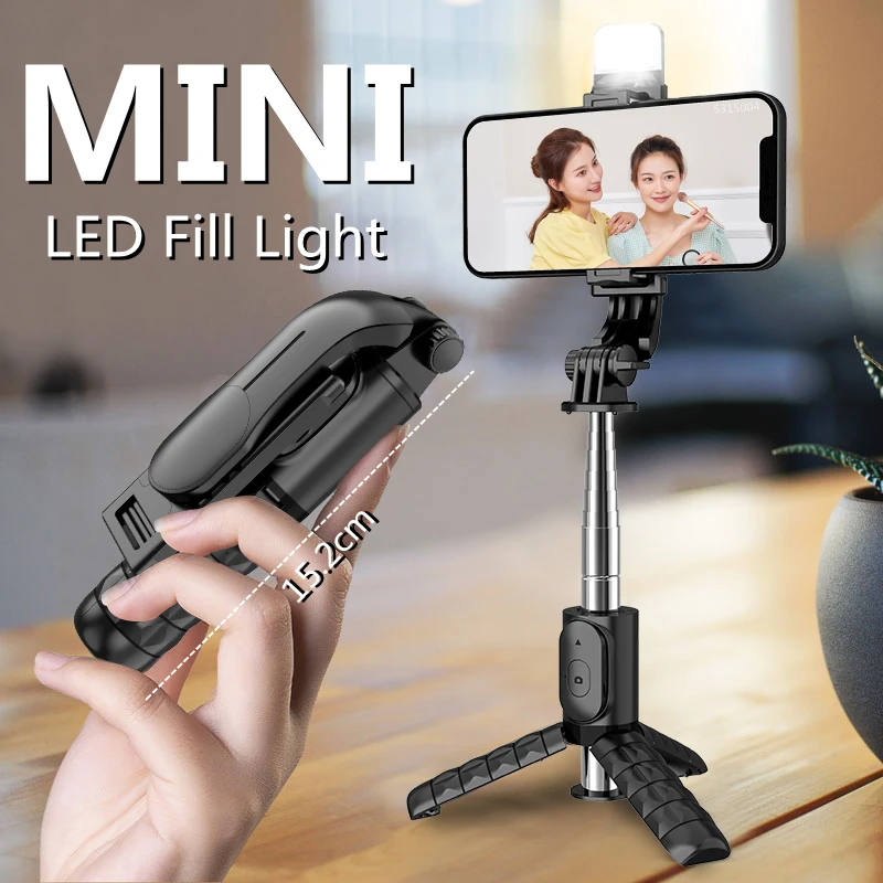 

2022 NEW Mini Selfie Stick Tripod Foldable Monopods with Wireless Bluetooth Remote Shutter LED Fill Light for IOS Android