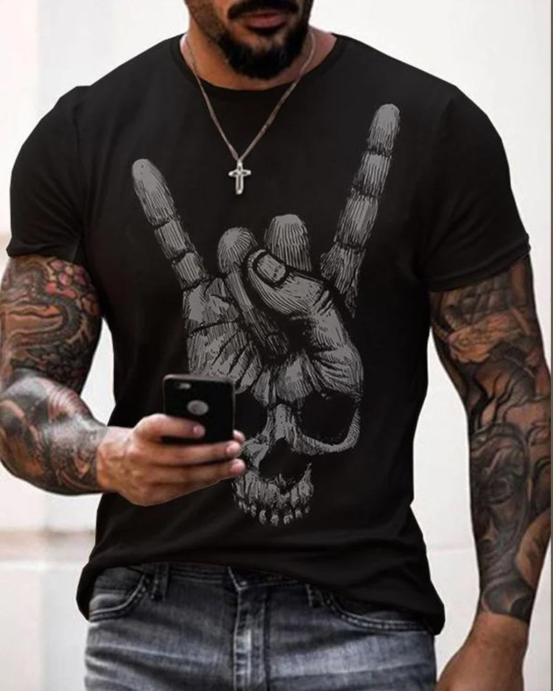 

3D Skull Print T Shirt Men's Punk Gentleman 3d Shirt Casual Retro Hip Hop Er T Shirt Mens