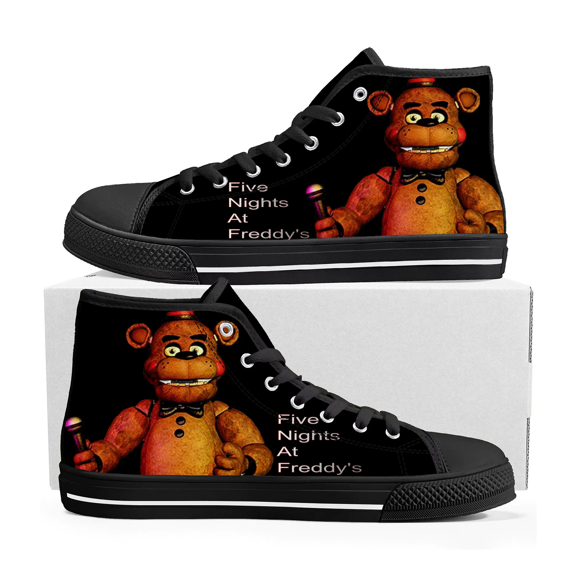 

Кроссовки Fnaf Freddy мужские/женские высокие, парусиновые сникерсы с рисунком аниме в игре ночи, Мультяшные персонажи, обувь на заказ