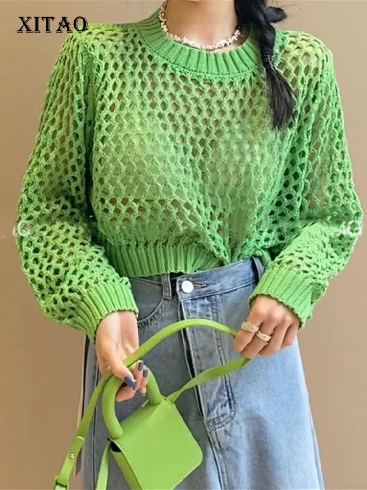 

XITAO, открытая футболка, Модный женский пуловер с длинным рукавом, сплошной цвет, сексуальный стиль, свободный, 2022, осенняя футболка, WLD8630