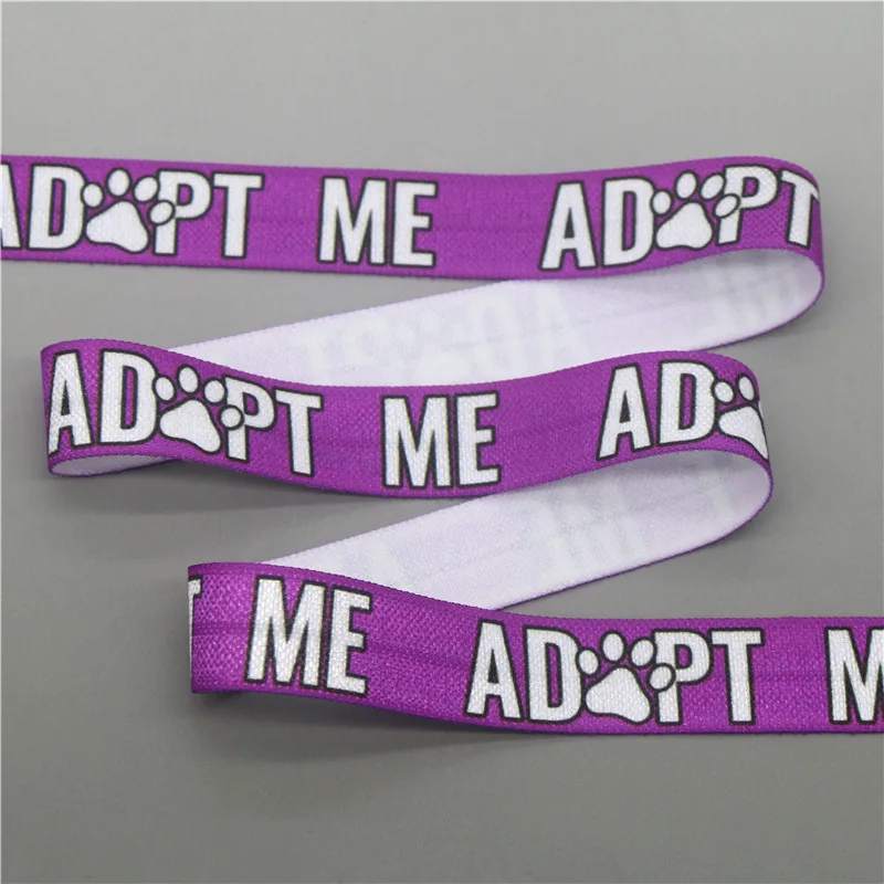 DUWES 5/8'' 50yards Adopt Me Dog Printed Fold Elastic FOE Stretch Ribbon Headwear Accessories Craft DIY Sewing D1804 |