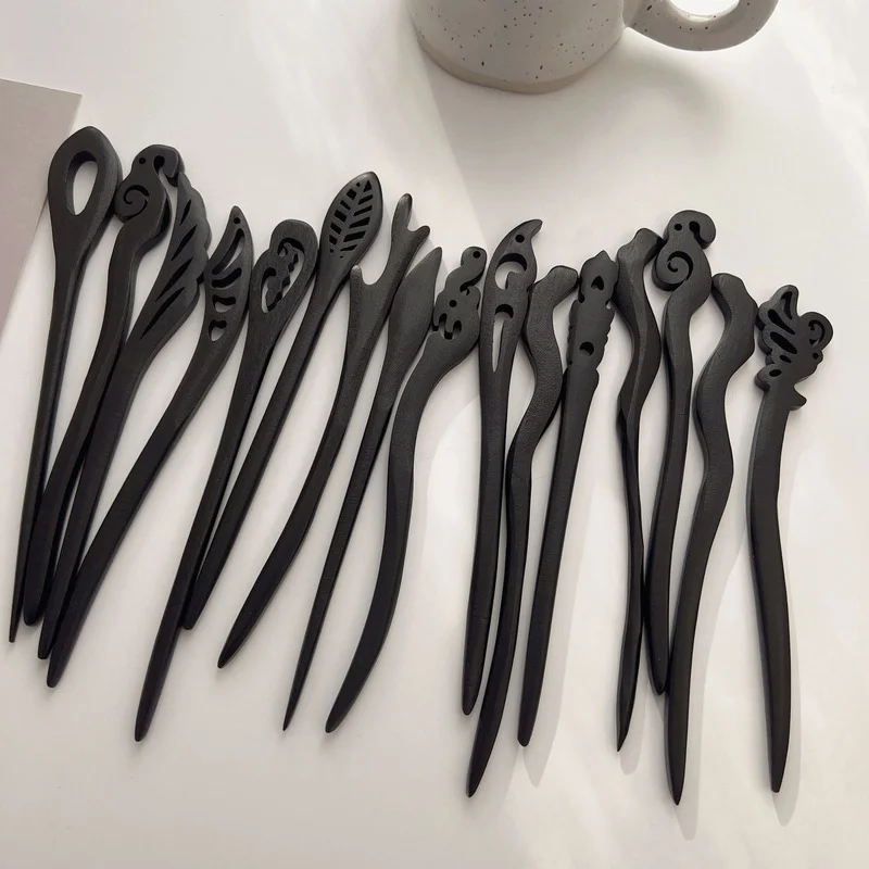 

Hand-carved Black Ebony Wooden Hairpin Long Dragon Angle Hair Sticks Women Wedding Accessories Bridal Headwear Jewelry