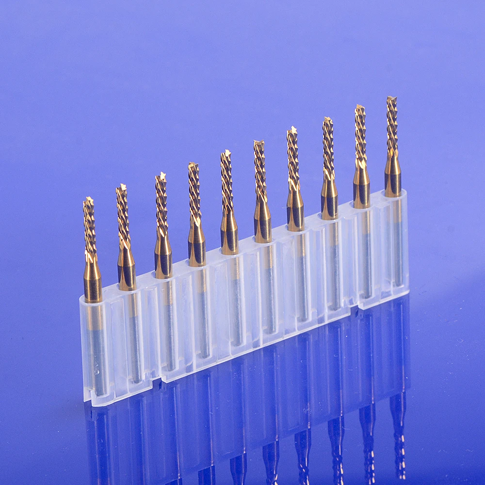 

10Pcs 0.8-2.0mm Coat left hand PCB Down cut CNC Cutting Tools Titanium Milling Cutter Circuit Board PCB Corn Router Bit