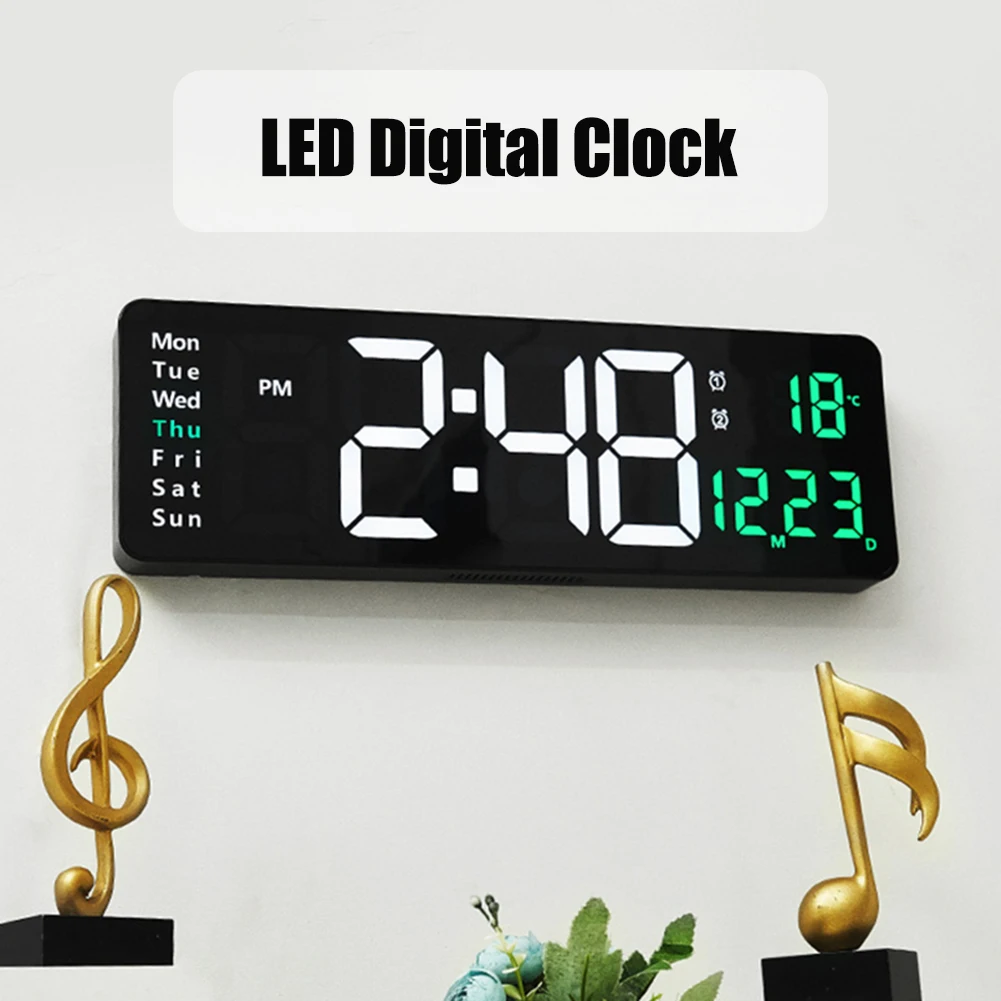 

Large Digital Wall Clock with Remote Control Temperature Calender Count Up/Down Power Off Memory Dual Alarms Digital LED Clocks