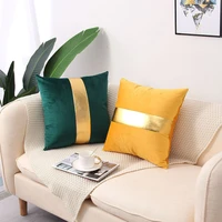 velvet throw pillow covers with middle leather stitching for bed couch sofa solid color patchwork soft fabric home decor