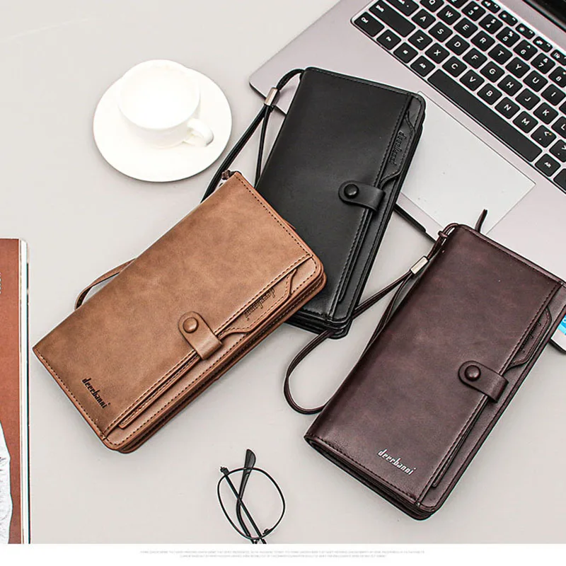 Роскошный кожаный мужской кошелек кредитница на молнии с карманом для монет и