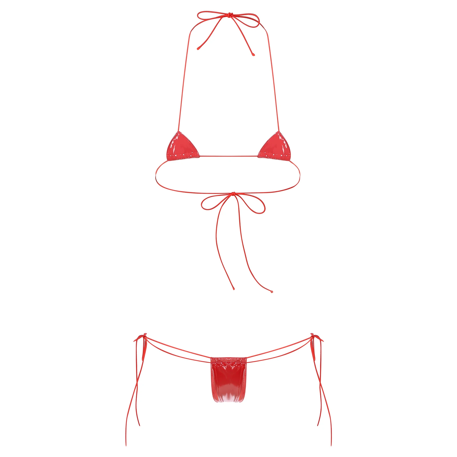 Womens Micro Bikini Halter Neck Triangle Bra with Mini Tie Side Panty 2 Piece Swimsuit Extreme Swimwear Lingerie Set Clubwear (art.: 3920cb9caaeeb) - 3920cb9caaeeb