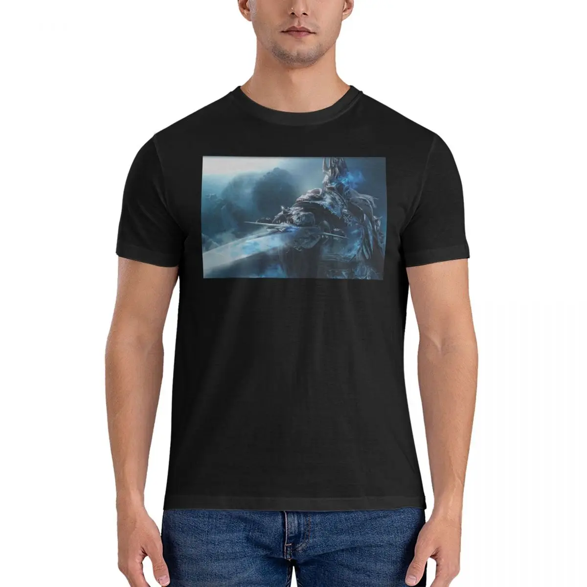 Мужские Винтажные футболки W-Warcraft с принтом обои коротким рукавом и круглым