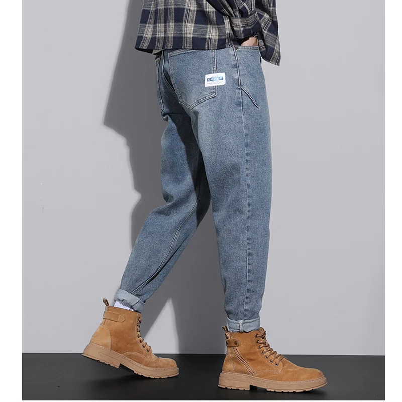 Men Clothing New Pattern Recreational Vintage Blue Jeans Straight Cylinder Loose Elastic Force Street Trousers Autumn Female