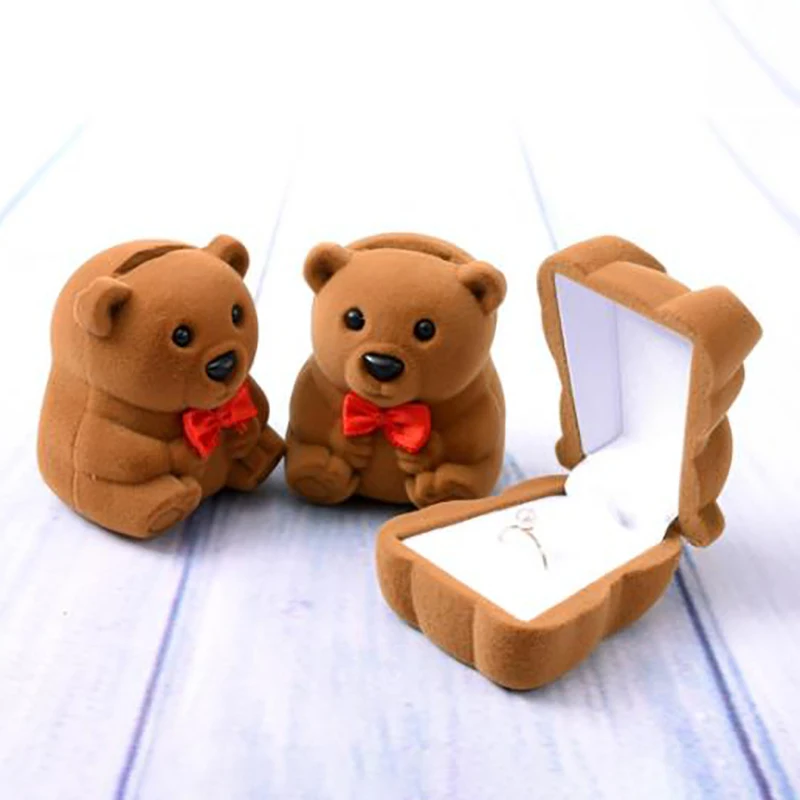 Бархатная Подарочная коробка с милым медведем, шкатулка для ювелирных изделий, коробка для свадебных колец, ожерелий, колец, чехлов, шкатулка для серег медведя Рина