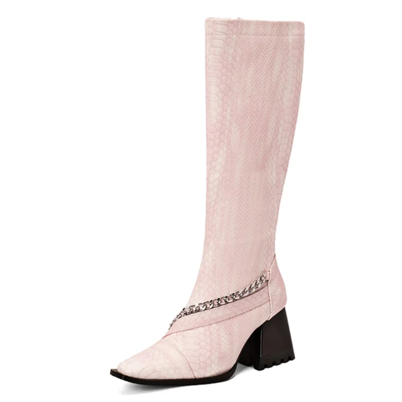 

LILYPTUART ZA Boots Woman Winter 2022, Fashion New Chain Chunky Heel Zipper Knee Boots, Plus Size 46 47 48 Women's Shoes boats