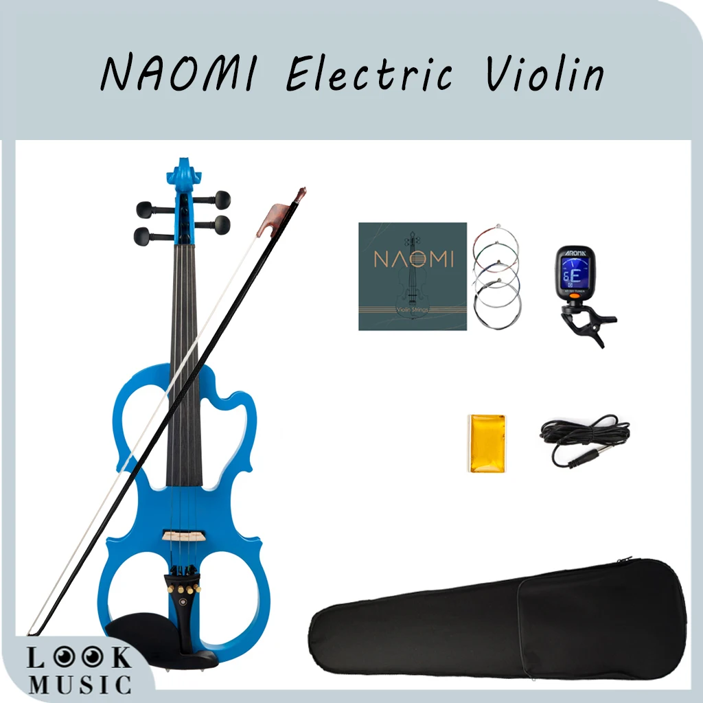 Enlarge NAOMI 4/4 Full Size Electric Violin Solid Wood with Baroque Violin Bow Carbon Fiber Bow Tuner Strings Carrying Bag Audio Cable