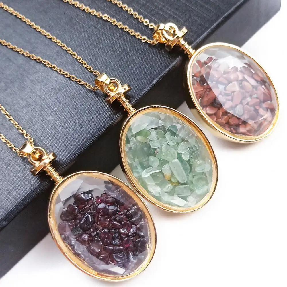 

Necklace Pendant Oval Shape Transparent Glass Alloy Natural Stone Wishing Bottle Pendant Charm Gift