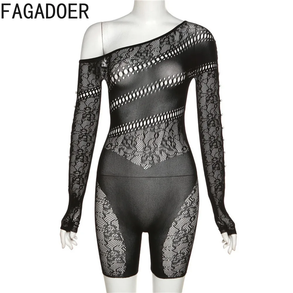 Пикантные полые комбинезоны FAGADOER Y2k Женский вязаный сетчатый прозрачный