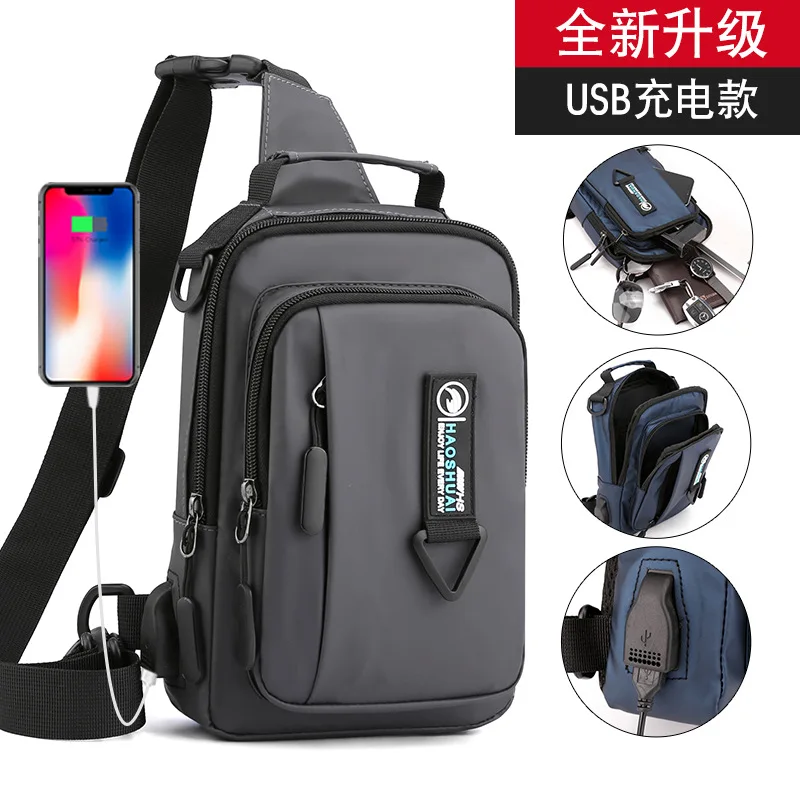 

Stylish Men's Waterproof Chest Bag - Single Shoulder Sling, Multifunctional Outdoor Travel Backpack With Usb Charging Port