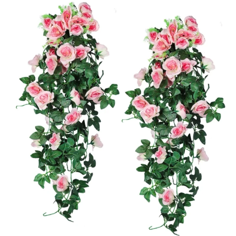 

Rose Artificial Flower Vine Garland Wall Hanging Fake Plant Silk Rose Ivy for Wedding Party Home Garden Decoration DIY Wreath