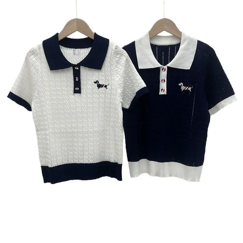 Новая летняя футболка-поло с лацканами на груди маленькая собачка вышивка