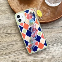 plaid case for iphone 13 11 12 protransparent phone case for iphone x xs max 7 8 plus angel eyes shockproof shell with bracelet