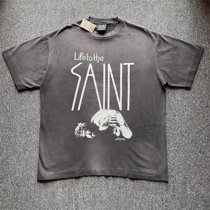 

New Grey Washed Saint Michael Vintage T-shirt Men Women Hip-hop T Shirt Tee Tops