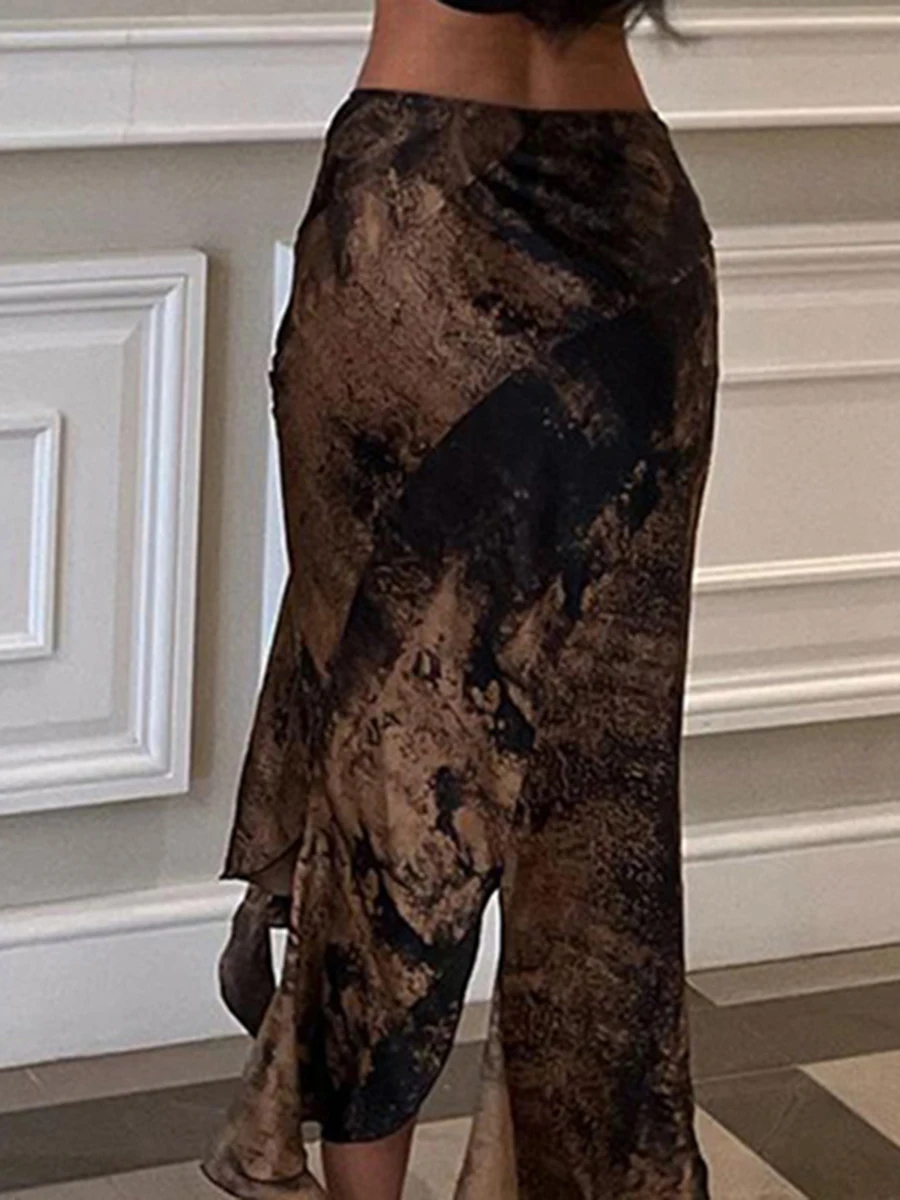 

Женская летняя юбка миди с винтажным принтом и низкой талией