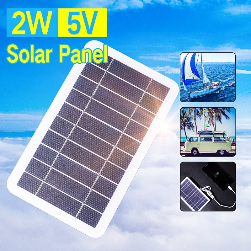 

5V 400mA Solar Panel 2W Output USB Outdoor Portable Solar System for Low Power Products Cell Mobile Phone Chargers Electric Fan