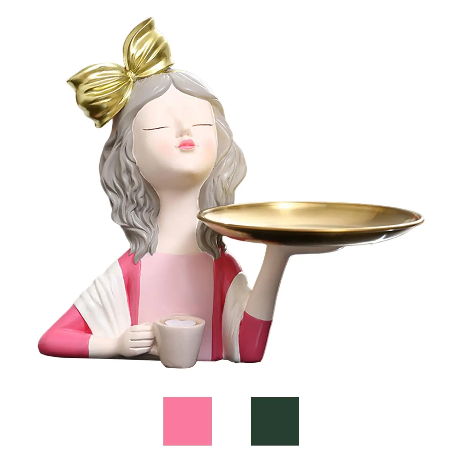 

Cute Girl Figurine Statue Storage Tray Nordic Home Decor Living Room Table Decoration Jewelry Ring Storage Tray Decor Crafts