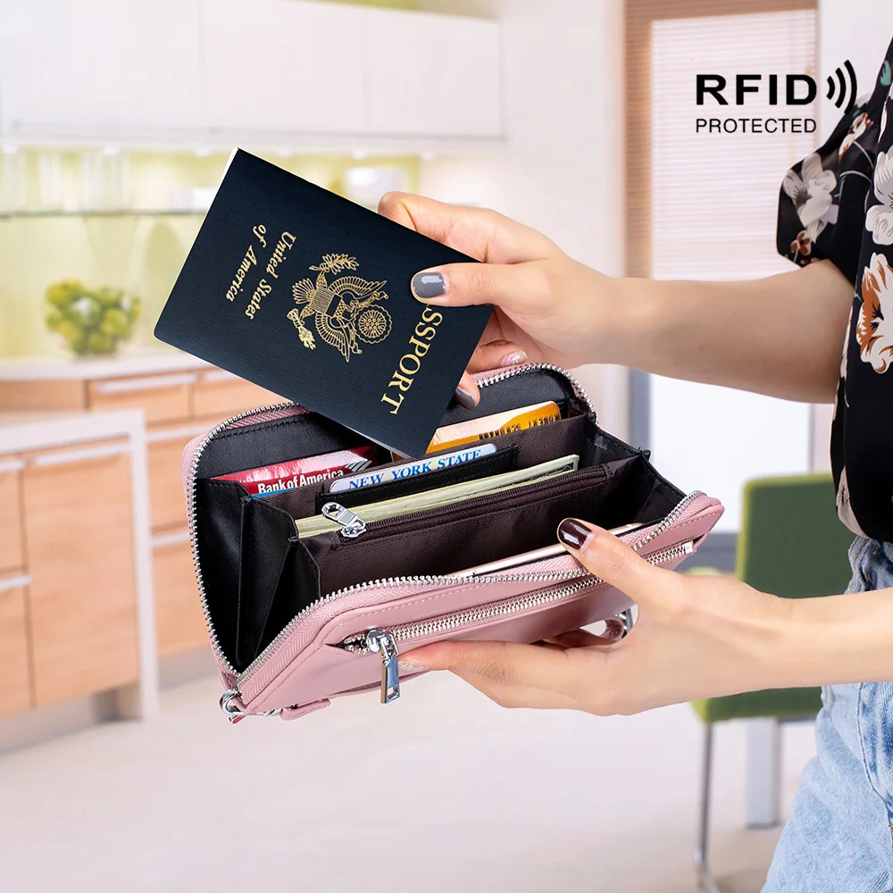 

Ladies Wallet RFID Anti-theft Scan Fashion Long Handbags Passport Bag Clutch Bags Genuine Leather Coin Purse Card Holder