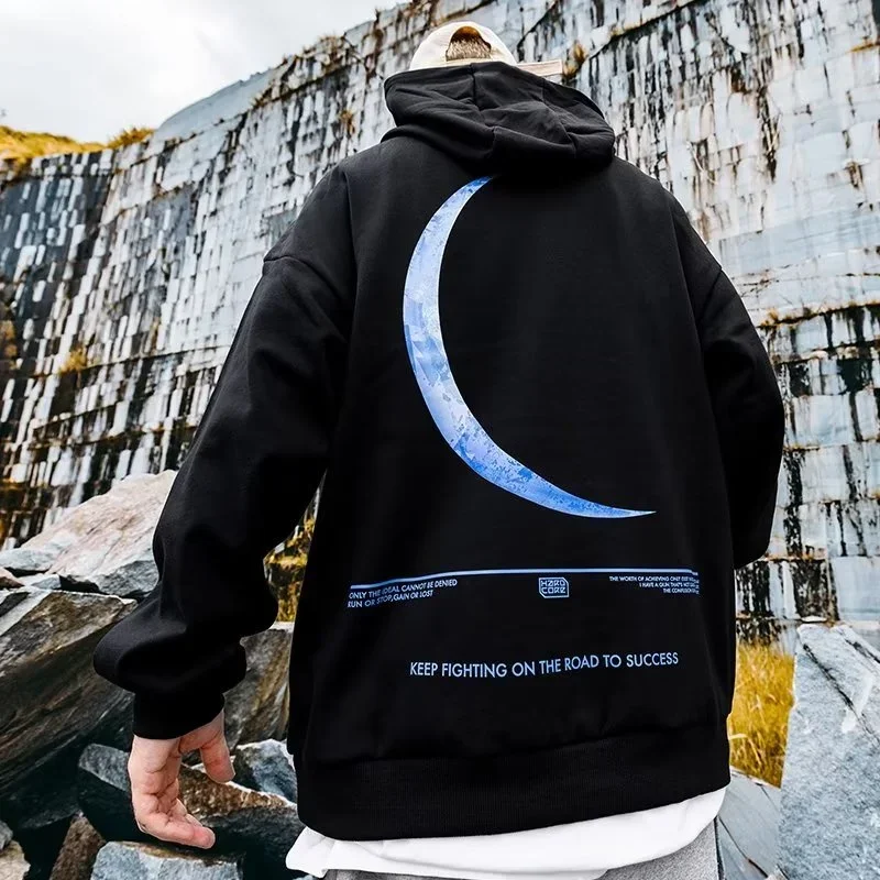 

Мужская толстовка с капюшоном, Повседневная Толстовка большого размера в стиле хип-хоп, с забавным принтом Луны и графическим принтом, уличная одежда y2k на осень, 2023