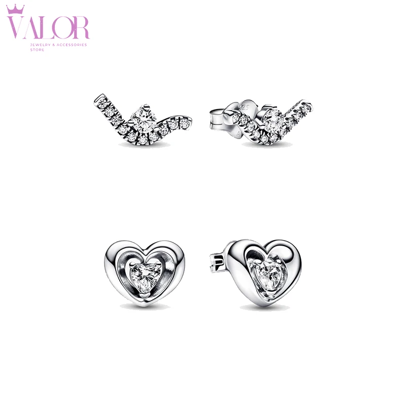 

New In Romantic Valentine's Day Gift Studs 925 Silver Wedding Waves Diamond Heart Brilliant Earrings For Women Free Shipping