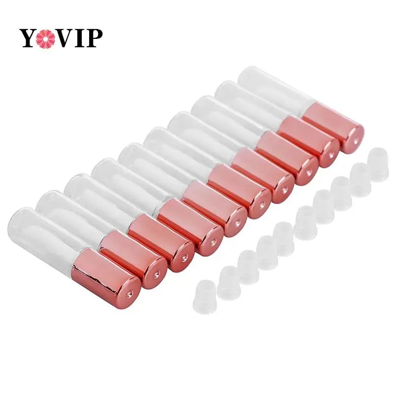 

1.2ML 10pcs Rose Gold Empty Lip Gloss Tube,DIY Plastic Elegant Liquid Lipstick Container,Round mini lipgloss sample bottle Black