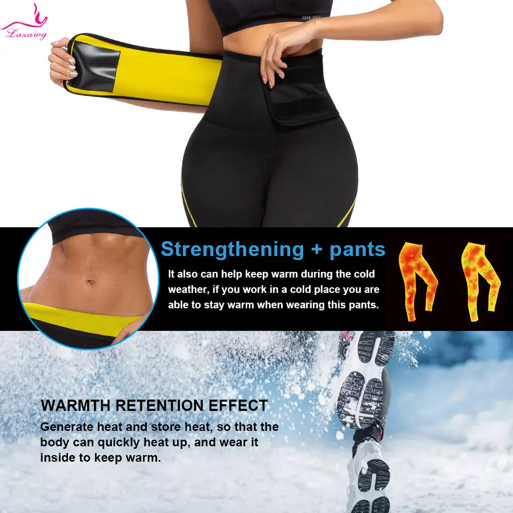 LAZAWG Women Sauna Pants Neoprene Sweat Leggings Waist Trainer Tummy Control Slimming Mid Waist Weight Loss Trousers Workout