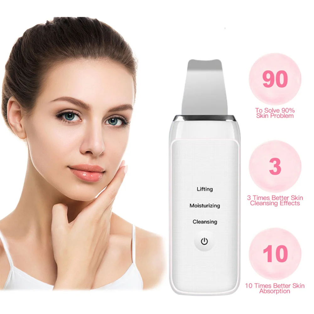 

USB Rechargeable Ultrasonic Skin Scrubber Deep Face Cleaning Vibration Remove Dirt Blackhead Reduce Wrinkles Facial Peeling